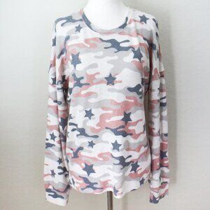 *PJ Salvage* Camouflage & Star Print Peachy Jersey Knit Top in Oatmeal - SMALL.
